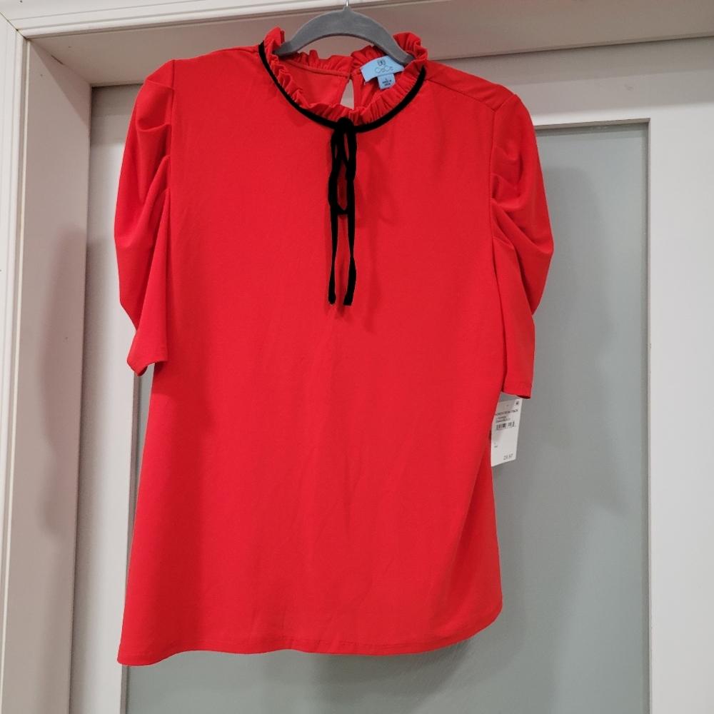 Red Blouse with black tie